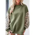 Sudadera de felpa casual para mujer con cuello alto y mangas de camuflaje otoño - S / Verde Militar