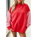 Sweat-shirt oversize à col montant pour femme avec manches longues à carreaux contrastés. - S / Hauts / Rouge