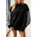 Sweat-shirt polaire ample pour femme col montant patchwork carreaux vue principale - S / Hauts / Noir