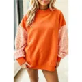 Sweat-shirt oversize col montant à carreaux manches longues en polaire pour femme hiver - S / Hauts / Orange