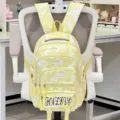 Yellow camo canvas backpack casual school travel daypack with multiple pockets for use - Yellow