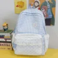 Korean sweet style plaid backpack with dots and lace ruffle design for student school bag - No Pendant / Blue