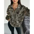 Γυναικείο Κλαδί Δέντρου Camo Μισό Φερμουάρ Φούτερ Casual Μακρύ Μανίκι Top Κύρια Όψη - S / Σκούρο Στρατιωτικό Πράσινο