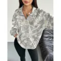 Γυναικείο φούτερ με τύπωμα κλάδων δέντρου με φερμουάρ τέταρτου γιακά casual μπλούζα - S / Ανοιχτό γκρι