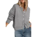 Womens casual loose crewneck button knit cardigan sweater in solid grey, perfect for autumn winter. - S / Gray