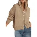 Womens casual crewneck button down knit cardigan sweater solid long sleeve outerwear top. - S / Khaki