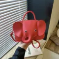 Cute red elephant shaped handbag for women, creative PU leather casual single shoulder bag. - Red