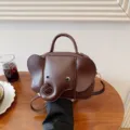 Cute cartoon elephant shape PU leather crossbody bag with top handle for women and girls. - Coffee