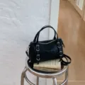 Borsa a mano nera da donna elegante borsa a tracolla con fibbia per uso quotidiano - Nero