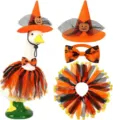 Σετ κουστουμιού χήνας Halloween με πορτοκαλί καπέλο μάγισσας, παπιγιόν και τούλινη φούστα. - Κιτ Αξεσουάρ Κοστουμιού Μάγισσας / Κατάλληλο για χήνα βεράντας 23 ιντσών / Πορτοκαλί Και Μαύρο