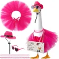 Set costume per oca da veranda rosa con gonna tutu cappello da cowboy e occhiali da sole. - Cappello rosa acceso, 2 collane, occhiali a cuore e gonna rosa acceso