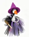 Simpatica statua decorativa di oca di Halloween con cappello da strega e tutu nero. - Set scopa e cappello viola di Halloween