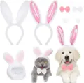 Easter bunny ear headband and pet costume set with cute bows and fluffy tails for parties. - Set 1