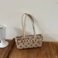 Modische Damen Pünktchen Unterarm Umhängetasche stylische PU Leder Pendler Handtasche. - Khaki