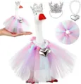 Set costume per oca carino con gonna tutu collana di perle e corona per decorazione. - Set gonna in tulle rosa, viola e blu