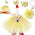 Simpatica statuetta di anatra con corona collana di perle e tutu set per feste animali domestici - Set gonna in tulle giallo e rosa