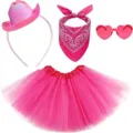 Pink cowboy hat tutu skirt bandana heart sunglasses party costume set for women dress up - Four-Piece Set / Set 4