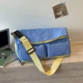 Borsa a tracolla elegante blu gialla in tela grande capacità borsa casual da viaggio chic - Blu