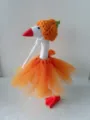 Handmade wooden duck figurine with orange tutu skirt and cute carrot crochet hat decor. - Pumpkin Three-Piece Set