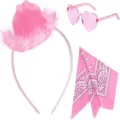 Pink party cowboy hat headband heart sunglasses paisley bandana set for festival costume dress up - Three-Piece Set / Set 2