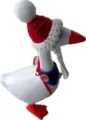 Figura de pato de madera navideño con gorro rojo de punto y delantal azul variante. - Juego de Gorro de Navidad