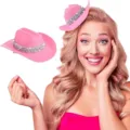 Pink rhinestone mini cowboy hat hair clip sparkly western party hair accessory for women girls - 16cm / Pink Rhinestone Hair Clip
