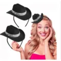 Black mini cowboy hat headband with silver rhinestones for party hair accessories - 16cm / Black Rhinestone Headband