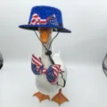 Set costume oca da portico con cappello di paillettes blu e farfallino con bandiera USA. - Set di cappello e papillon da 2 pezzi (piccole stelle)