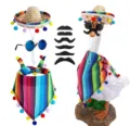 Mexican goose costume set with sombrero hat, colorful serape scarf, sunglasses and mustaches. - 4-Piece Sombrero Hat Set