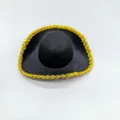 Mini cappello da pirata nero con bordo dorato, simpatico accessorio per costumi di animali. - Bordo Dorato