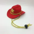Cappello da cowboy in miniatura rosso per animali con stella glitterata dorata e sottogola - 13,5*10*5 cm / Rosso