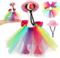 Set di vestiti per piccola oca con cappello rosa e gonna tutu colorata per statuetta da 7 pollici - Set cappello e gonna rosa