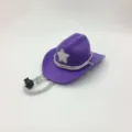 Purple pet cowboy hat with silver glitter star, braided chin cord and bead for cat dog party. - 13.5*10*5cm / Purple