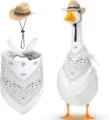 Detailed view of porch goose cowboy hat and paisley bandana costume set for decoration. - Beige Star + White Scarf