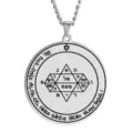 Stainless steel Solomon seal talisman pendant necklace with Hebrew occult amulet jewelry. - Size 5