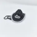 Mini cappello da cowboy nero con corona glitter argento e bordo metallico per feste. - Cappello a corona nero