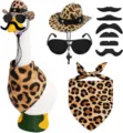 Set cappello da cowboy leopardato, occhiali da sole, finto baffo e bandana per statua di oca decoro. - Set Cappello da Cowboy con Perline e Barba / Stampa leopardata
