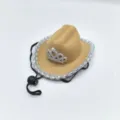 Mini cowboy hat with silver crown and sparkly brim detail, perfect for pet costume. - Khaki Crown Hat