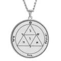 Stainless steel Solomon seal pendant necklace with geometric occult amulet design for men. - Size 10