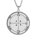 Stainless steel Solomon seal planetary talisman pendant necklace with Hebrew symbols detail view. - Size 11