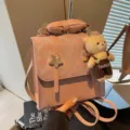 Zaino da donna in pelle PU rosa elegante borsa a tracolla trapuntata con ciondolo orso - Con Ciondolo / Rosa