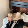 Sac à bandoulière tissé vintage coréen sac fourre-tout en daim décontracté sac à main - Avec Pendentif / Chameau