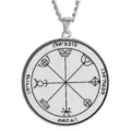 Stainless steel Solomon seal talisman pendant necklace detailed view featuring occult circular amulet design. - Size 17