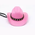 Mini cappello da cowboy western rosa con fascia a stelle nere per bambole feste. - Rosa