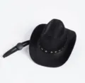 Cappello da cowboy western nero in miniatura con fascia di stelle e cinturino elastico. - Nero