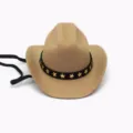 Brown western cowboy hat with black chin strap and gold star studded band for costume party - Dark Khaki