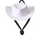 Mini cappello da cowboy in plastica bianca con sottogola nero per decorazione bambola. - Laccio sottogola bianco / Bianco