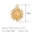 Stainless steel sun pendant, gold plated, minimalist natural jewelry DIY accessory, 16x20mm size. - Textured Sun(DY1691-2) / Gold
