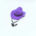 Purple miniature cowboy hat with black star band and adjustable chin strap for pet or doll decor. - Purple Hat