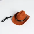 Brown felt western cowboy hat with black star decorative band and adjustable chin strap accessory - Dark Brown Hat